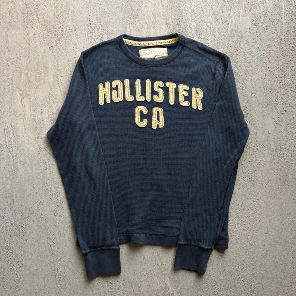 Vintage Hollister Thermal Shirt Medium Blue 2000s Y2K Waffle Knit